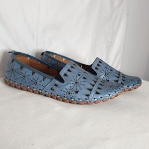 Spring Step Blue Leather Laser Cut Perforated Slip On Loafers Size 44 Mens